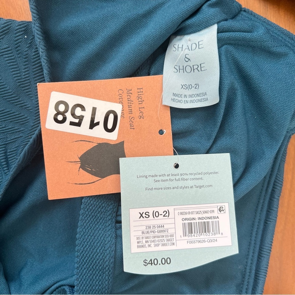 Shade & Shore Blue Textured One-Piece Swimsuit XS (0-2) - Picture 6 of 8